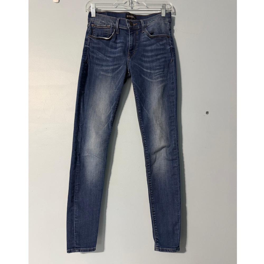 Express Women's Size 0 Mid Rise Legging Jeans Dark Wash Skinny Denim 2416
